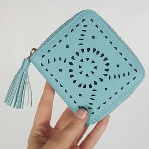 Cleobella Teal Gold Zipper Mexicana Tassel Wallet